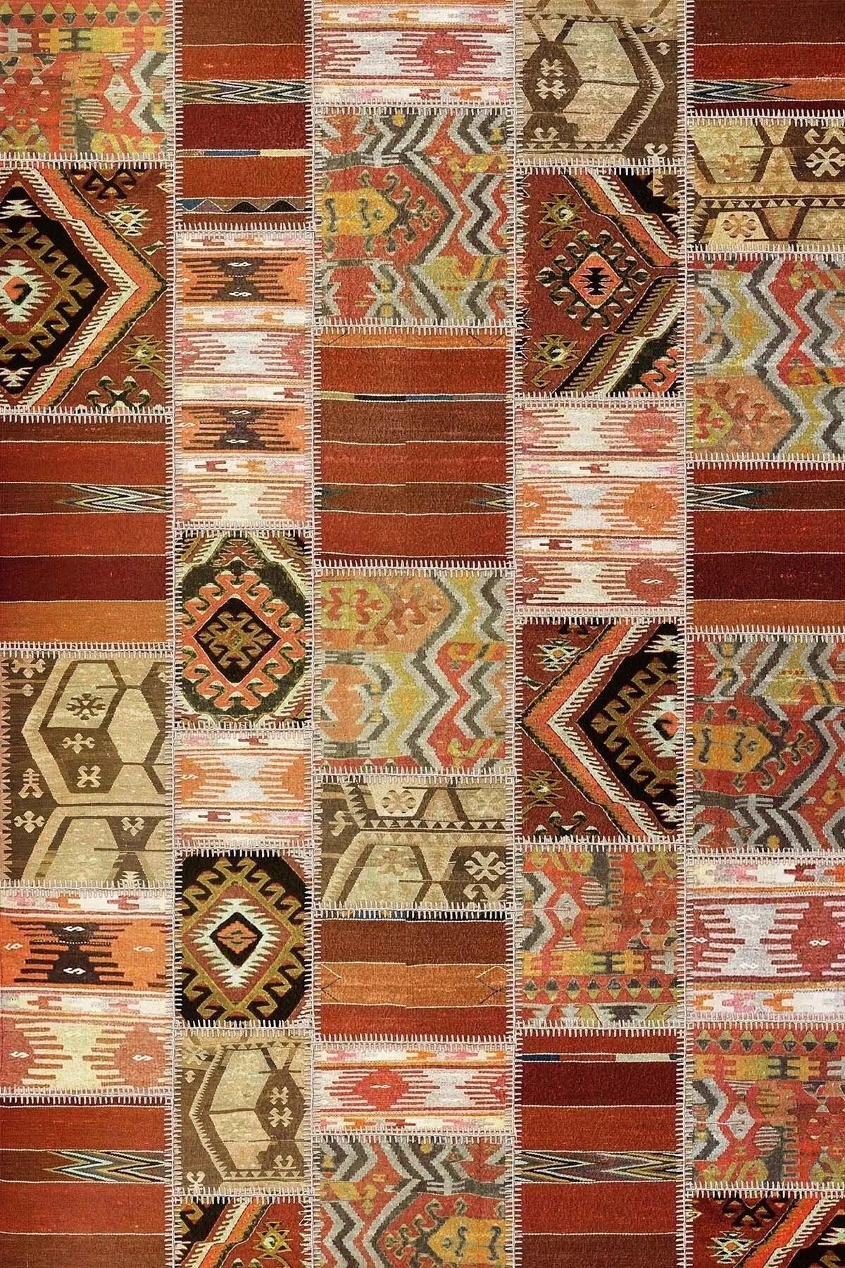 Carnosa Patchwork Desenli Kadife Pamukyıkanabilen Kaydırmaz Antibakteriyel Salon Halısı - Aydahome