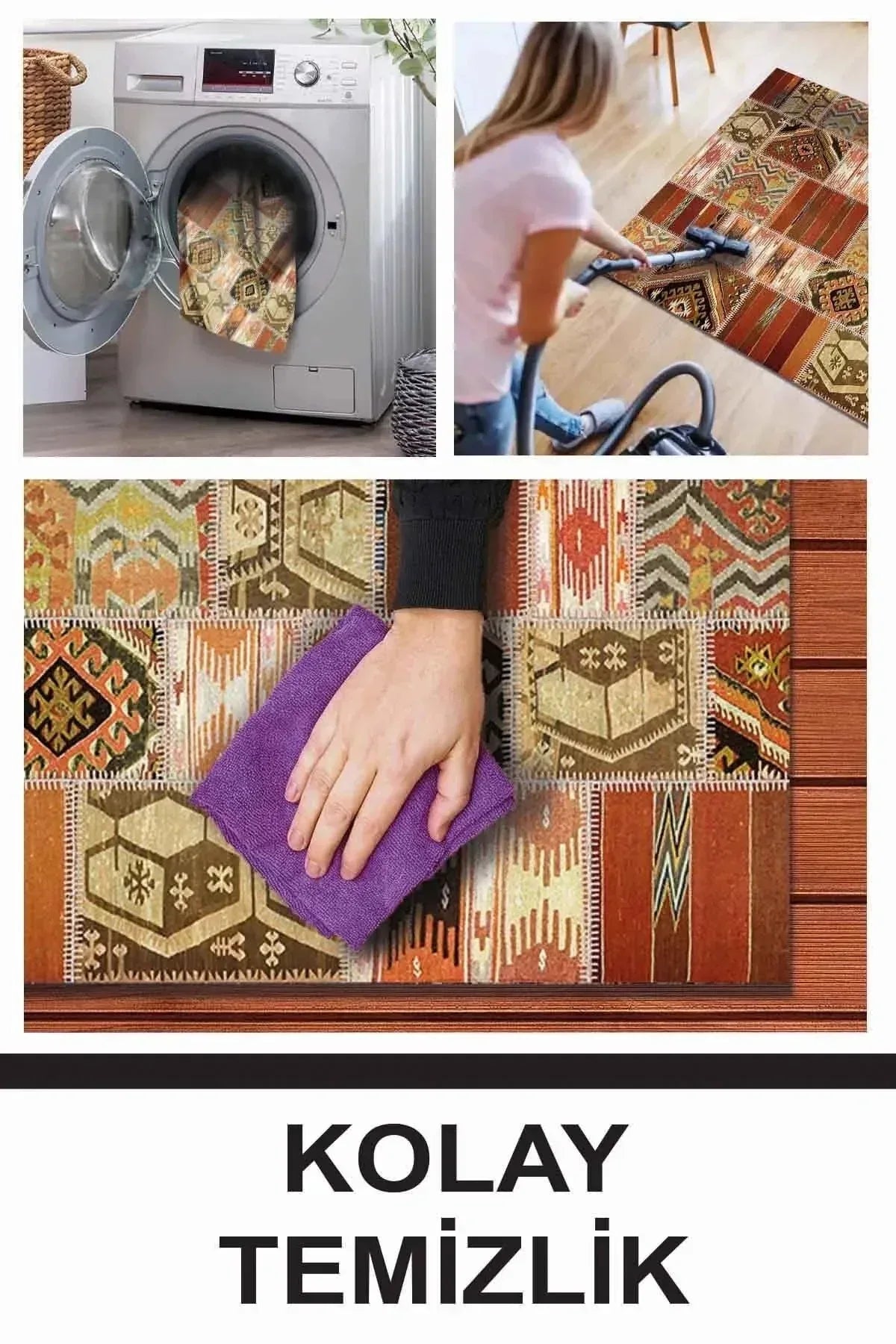 Carnosa Patchwork Desenli Kadife Pamukyıkanabilen Kaydırmaz Antibakteriyel Salon Halısı - Aydahome