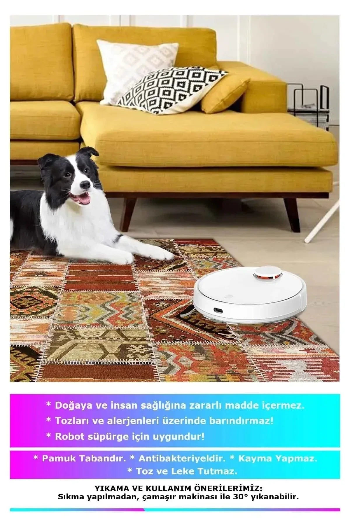 Carnosa Patchwork Desenli Kadife Pamukyıkanabilen Kaydırmaz Antibakteriyel Salon Halısı - Aydahome