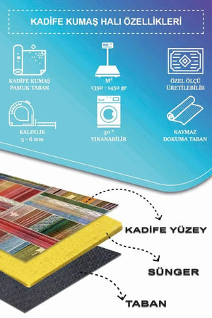 Bitsy Patchwork Kadife Modern Pamuk Tabanlı Yıkanabilen Kaydırmaz Antibakteriyel Salon Halısı - Aydahome