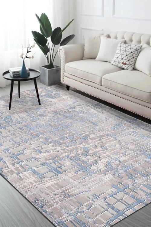 Huner Modern Kadife Eko Desenli Pamuk Tabanlı Yıkanabilen Kaydırmaz Antibakteriyel Salon Halısı - Aydahome