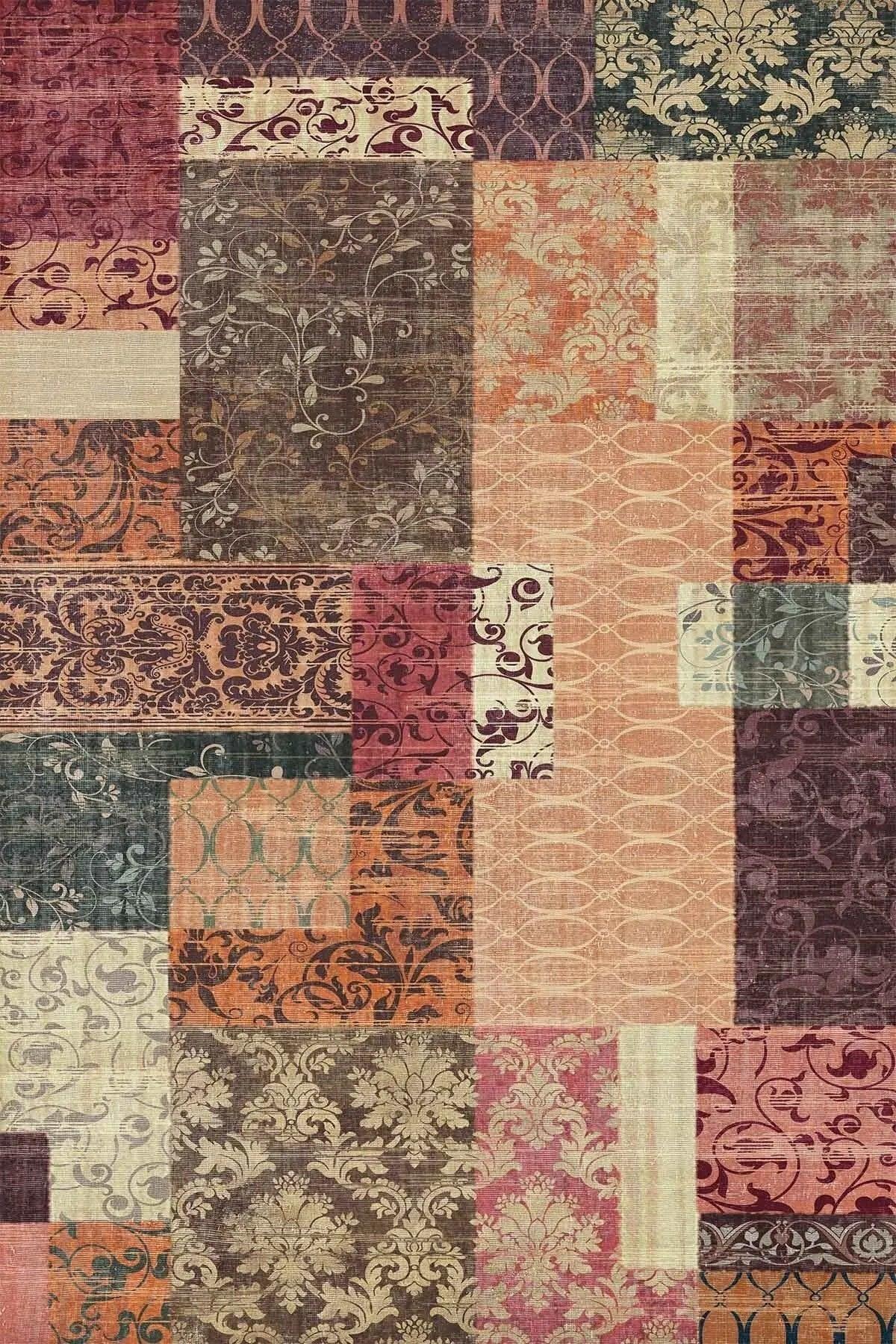 Banaf Patchwork Kadife Modern Pamuk Tabanlı Yıkanabilen Kaydırmaz Antibakteriyel Salon Halısı - Aydahome