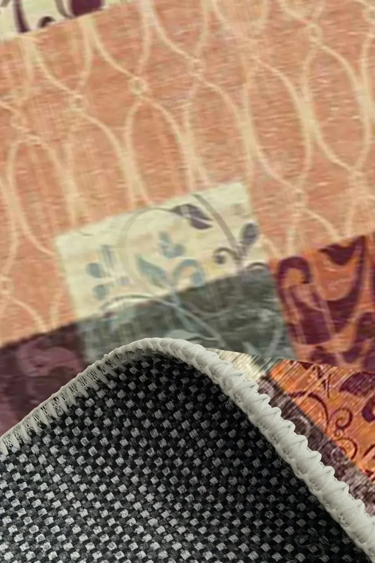 Banaf Patchwork Kadife Modern Pamuk Tabanlı Yıkanabilen Kaydırmaz Antibakteriyel Salon Halısı - Aydahome