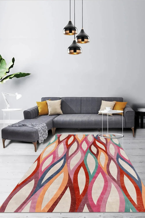 Billa Modern Desenli Kadife Pamuk Tabanlı Yıkanabilen Kaydırmaz Antibakteriyel Salon Halısı - Aydahome