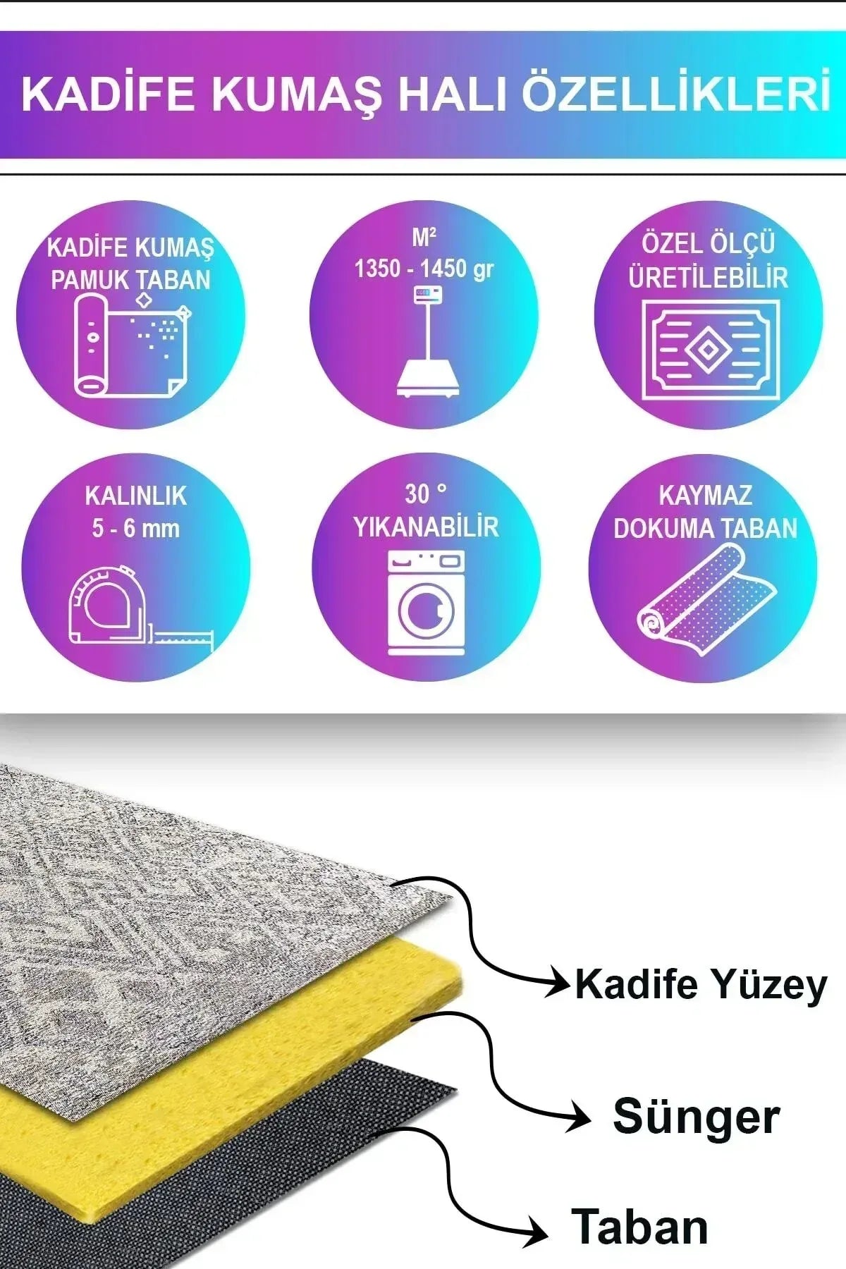 Blackshade Modern Kadife Pamuk Taban Kaymaz Yıkanabilen Antibakteriyel Salon Halısı Mutfak Kilim - Aydahome