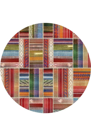 Bitsy Patchwork Kadife Pamuk Tabanlı Yıkanabilen Kaymaz Antibakteriyel Yuvarlak Salon Halısı Mutfak - Aydahome