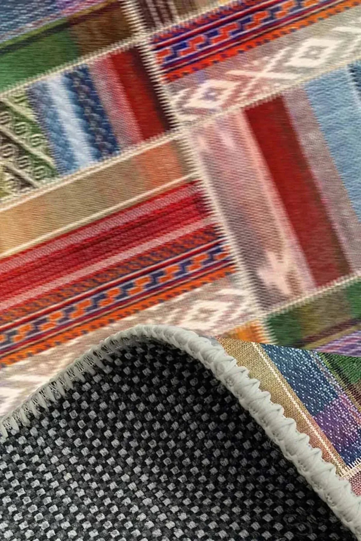 Bitsy Patchwork Kadife Pamuk Tabanlı Yıkanabilen Kaymaz Antibakteriyel Yuvarlak Salon Halısı Mutfak - Aydahome