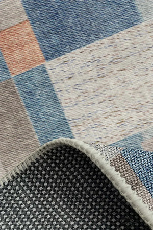 Anelia Patchwork Kadife Pamuk Tabanlı Yıkanabilen Kaymaz Antibakteriyel Yuvarlak Salon Halısı - Aydahome