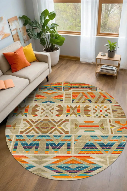 Crocus Modern Kadife Desenli Pamuk Tabanlı Yıkanabilen Kaydırmaz Antibakteriyel Yuvarlak Salon Halısı - Aydahome