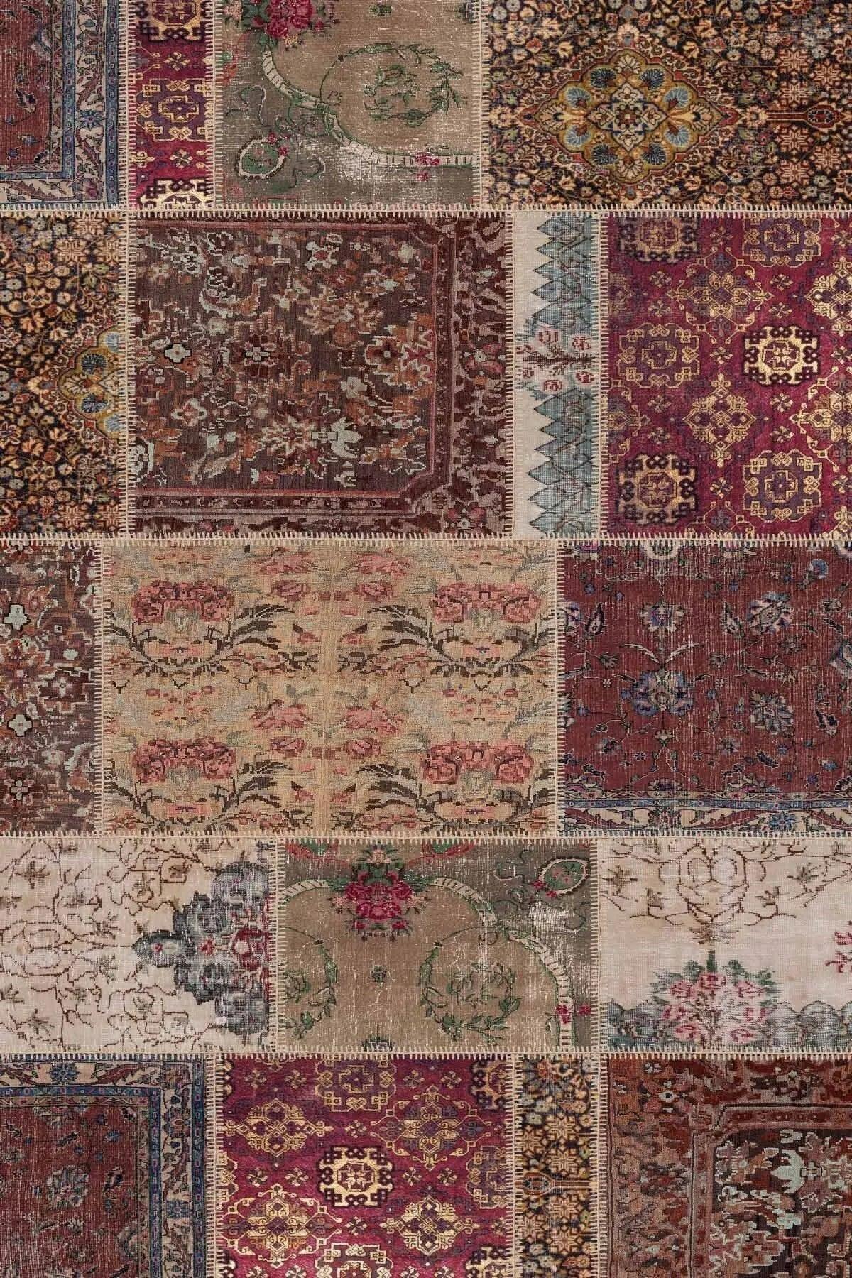Cortez Patchwork Kadife Desenli Pamuk Tabanlı Yıkanabilen Kaydırmaz Antibakteriyel Salon Halısı - Aydahome
