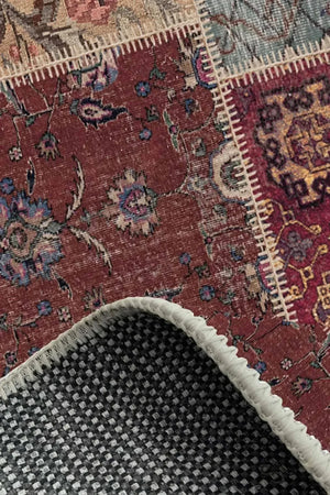 Cortez Patchwork Kadife Desenli Pamuk Tabanlı Yıkanabilen Kaydırmaz Antibakteriyel Salon Halısı - Aydahome