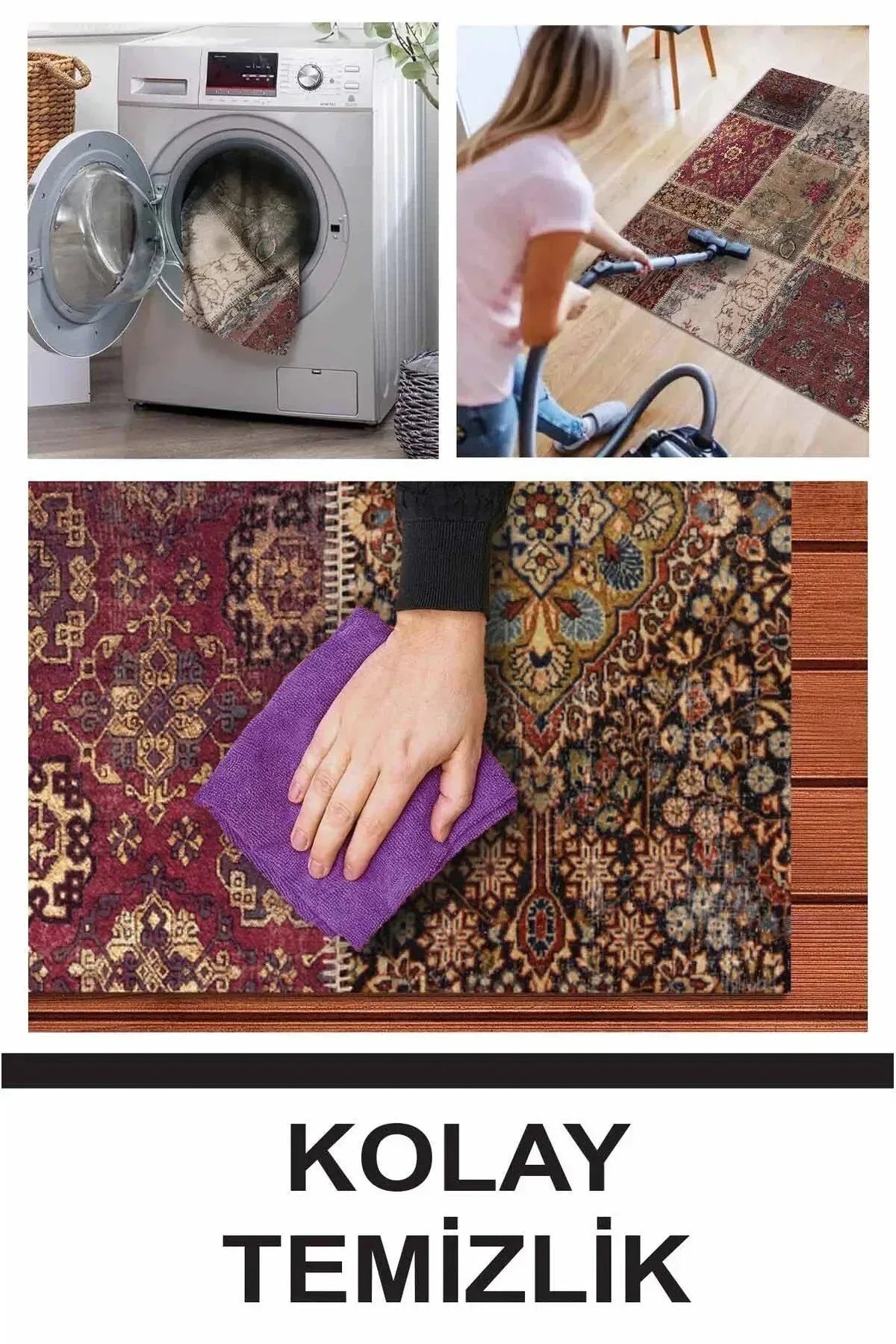 Cortez Patchwork Kadife Desenli Pamuk Tabanlı Yıkanabilen Kaydırmaz Antibakteriyel Salon Halısı - Aydahome