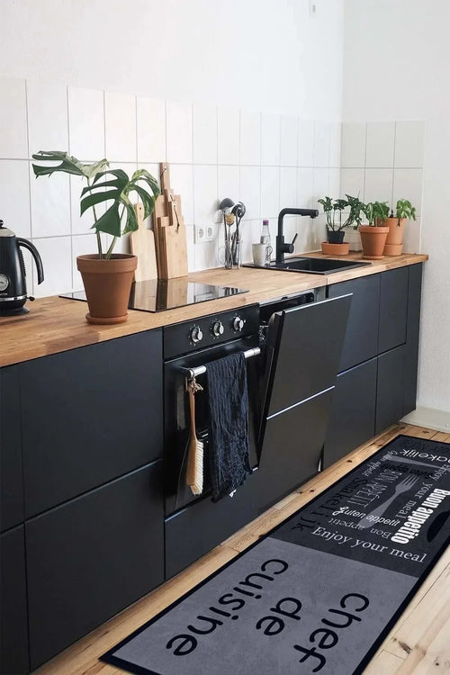 Roods Modern Kadife Desenli Pamuk Tabanlı Yıkanabilen Kaydırmaz Antibakteriyel Mutfak Halısı - Aydahome