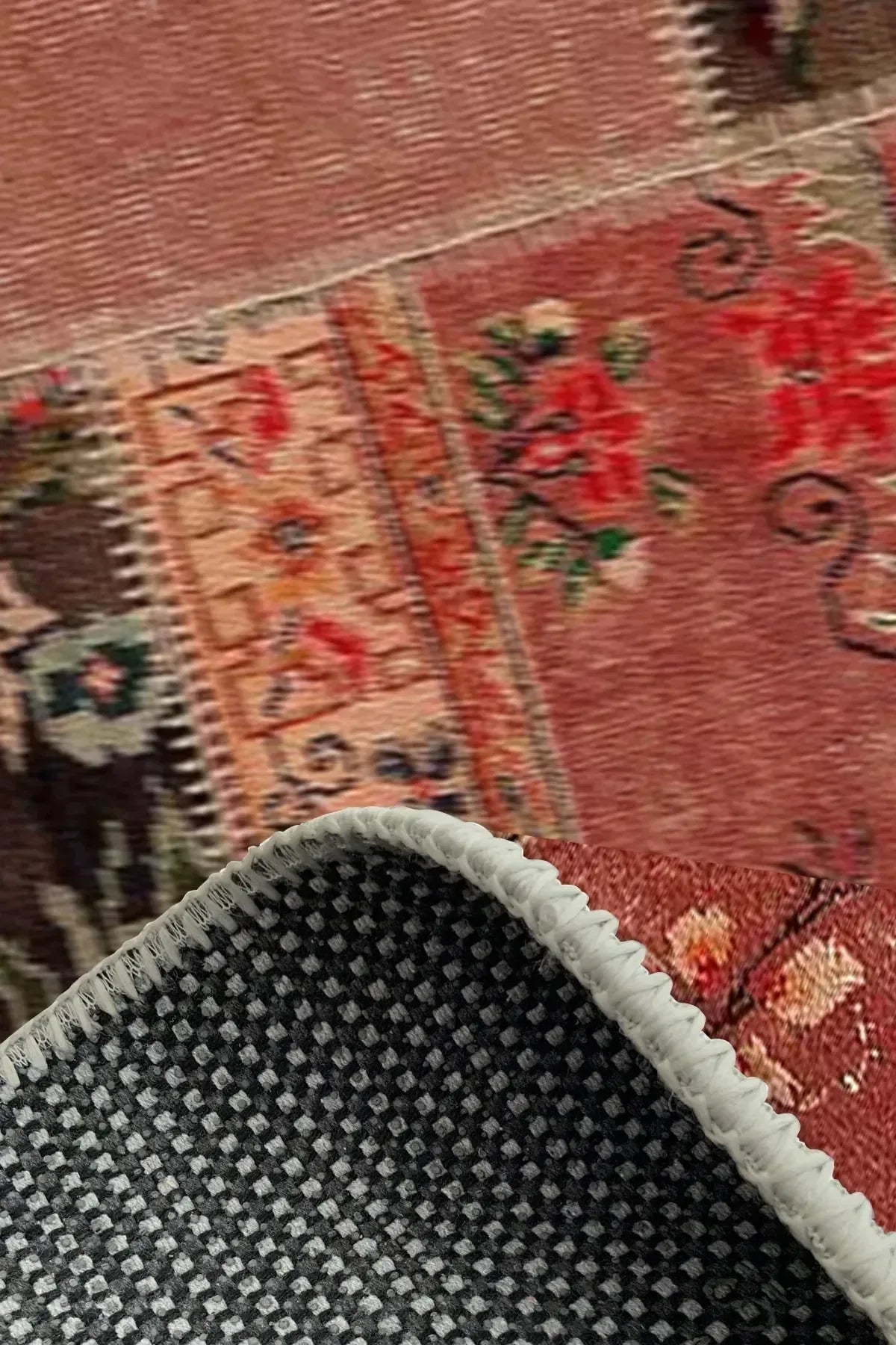 Feran Modern Kadife Patchwork Desenli Pamuk Tabanlı Yıkanabilen Kaymaz Antibakteriyel Salon Halısı - Aydahome