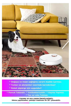 Feran Modern Kadife Patchwork Desenli Pamuk Tabanlı Yıkanabilen Kaymaz Antibakteriyel Salon Halısı - Aydahome