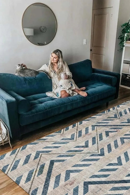 Anya Modern Kadife Modern Pamuk Tabanlı Yıkanabilen Kaydırmaz Antibakteriyel Salon Halısı - Aydahome