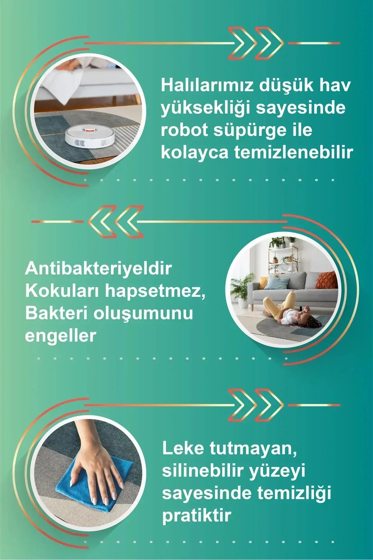 Alexis Modern Kadife Pamuk Tabanlı Yıkanabilen Kaydırmaz Antibakteriyel Salon Halısı - Aydahome