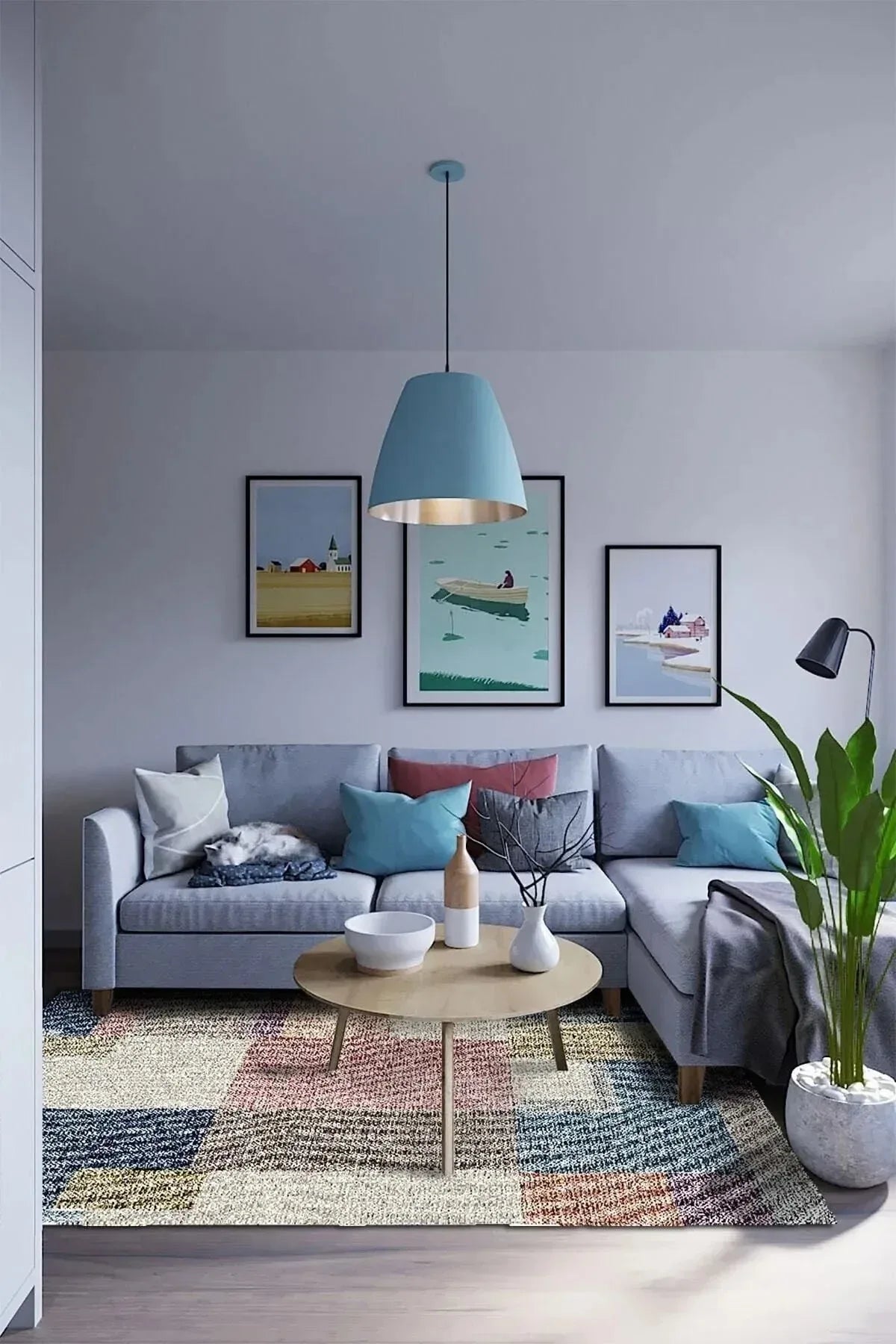 Anika Patchwork Kadife Pamuk Tabanlı Yıkanabilen Kaymaz Antibakteriyel Salon Halısı - Aydahome
