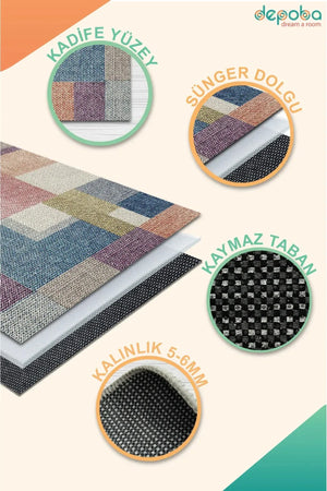Anika Patchwork Kadife Pamuk Tabanlı Yıkanabilen Kaymaz Antibakteriyel Salon Halısı - Aydahome
