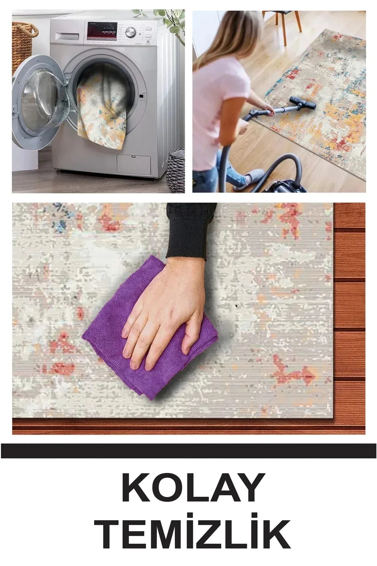 Laray Modern Kadife Desenli Pamuk Tabanlı Yıkanabilen Kaydırmaz Antibakteriyel Salon Halısı - Aydahome
