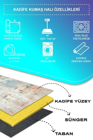 Laray Modern Kadife Desenli Pamuk Tabanlı Yıkanabilen Kaydırmaz Antibakteriyel Salon Halısı - Aydahome