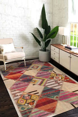 Hoya Patchwork Desenli Kadife Pamuk Tabanlı Yıkanabilen Kaydırmaz Antibakteriyel Salon Halısı - Aydahome