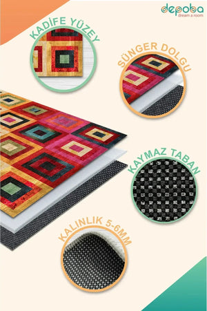 Amber Kadife Modern Desenli Pamuk Tabanlı Yıkanabilen Kaymaz Antibakteriyel Salon Halısı - Aydahome