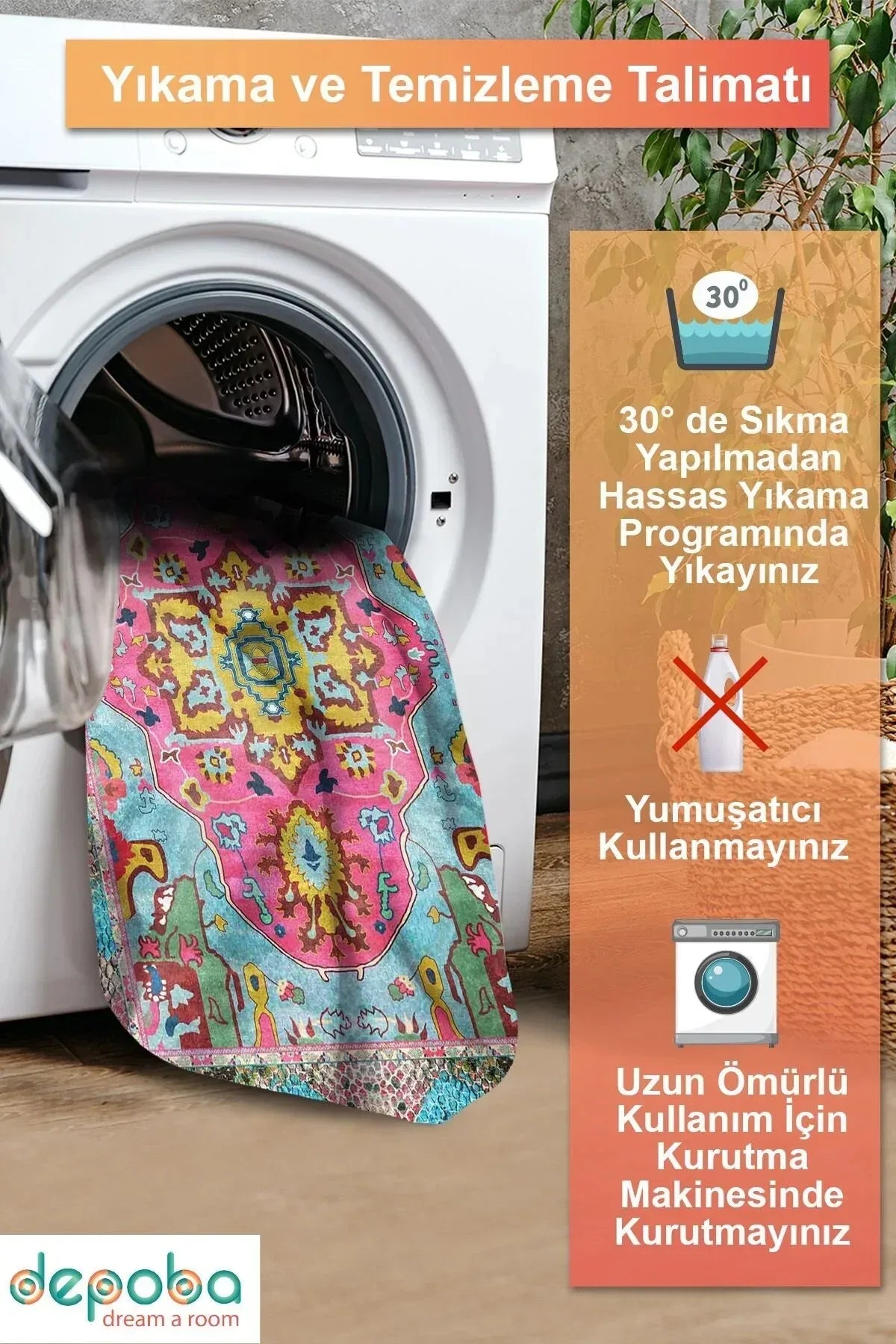 Podmir Şönil Doğal Pamuk Tabanlı Salon Halısı Kaymaz Antibakteriyel Yıkanabilir Çevre Dostu - Aydahome