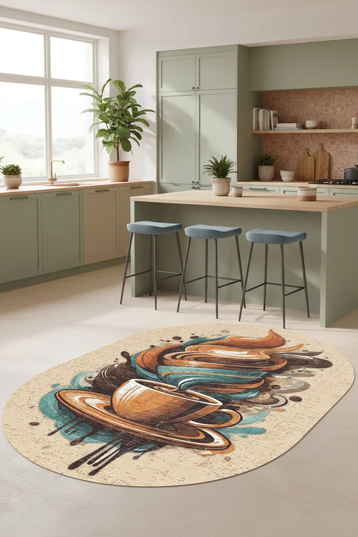 Alese Kadife Yıkanabilir Kaymaz Pamuk Tabanlı Oval Mutfak Halısı - Aydahome