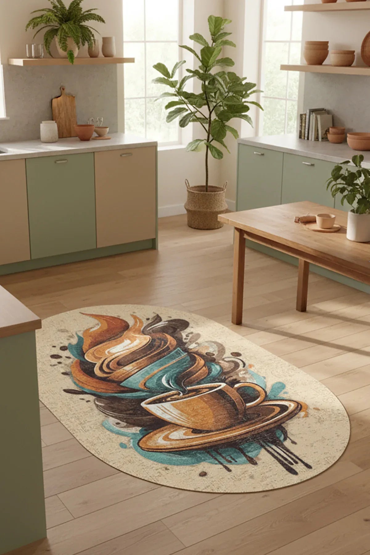 Alese Kadife Yıkanabilir Kaymaz Pamuk Tabanlı Oval Mutfak Halısı - Aydahome