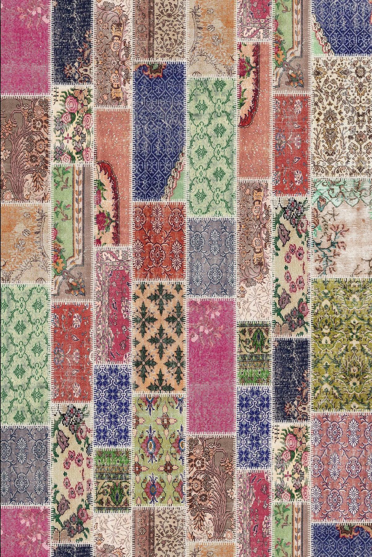 Angela Patchwork Desenli Şönil Pamuk Tabanlı Yıkanabilen Kaydırmaz Antibakteriyel Salon Halısı - Aydahome