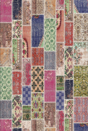 Angela Patchwork Desenli Şönil Pamuk Tabanlı Yıkanabilen Kaydırmaz Antibakteriyel Salon Halısı - Aydahome