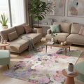 Amoria Çiçek Desenli Pamuk Tabanlı Yıkanabilen Kaydırmaz Antibakteriyel Şönil Salon Halısı - Aydahome