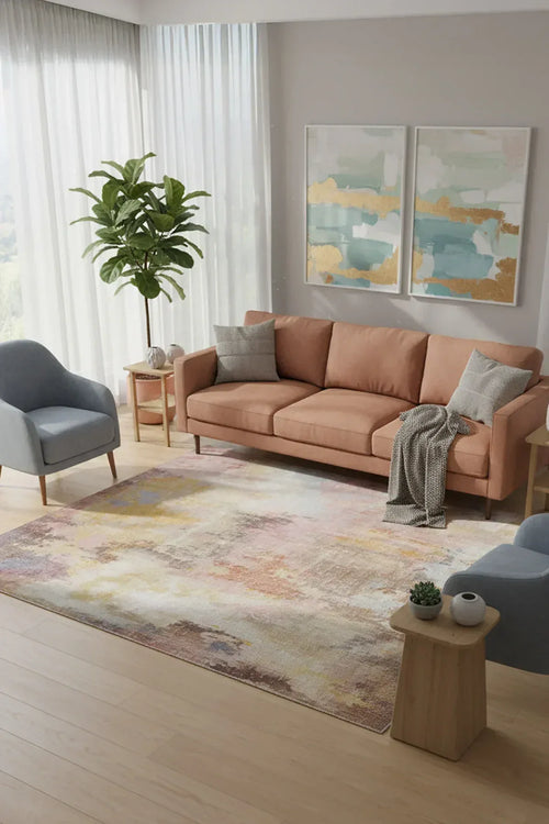 Asyra Modern Desenli Pamuk Tabanlı Yıkanabilen Kaydırmaz Antibakteriyel Şönil Salon Halısı - Aydahome