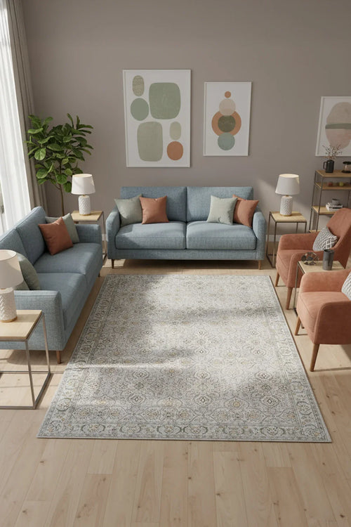 Atelya Modern Desenli Pamuk Tabanlı Yıkanabilen Kaydırmaz Antibakteriyel Şönil Salon Halısı - Aydahome