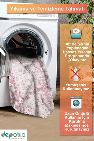 Luna Pink Pamuk Tabanlı Yıkanabilen Kaydırmaz Antibakteriyel Şönil Salon Halısı - Aydahome
