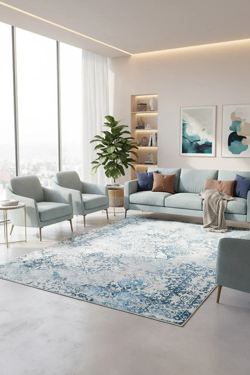 Verona Vintage Desenli Pamuk Tabanlı Yıkanabilen Kaydırmaz Antibakteriyel Şönil Salon Halısı - Aydahome