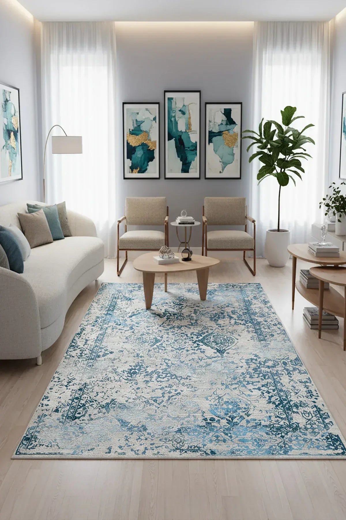 Verona Vintage Desenli Pamuk Tabanlı Yıkanabilen Kaydırmaz Antibakteriyel Şönil Salon Halısı - Aydahome