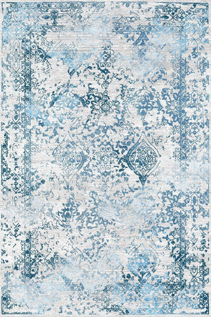 Verona Vintage Desenli Pamuk Tabanlı Yıkanabilen Kaydırmaz Antibakteriyel Şönil Salon Halısı - Aydahome