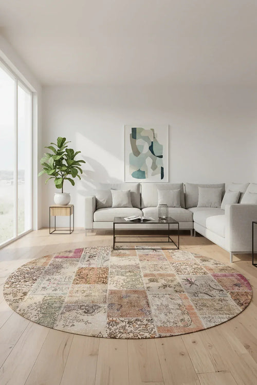 Mora Modern Kadife Desenli Pamuk Tabanlı Yıkanabilen Kaydırmaz Antibakteriyel Yuvarlak Salon Halısı - Aydahome