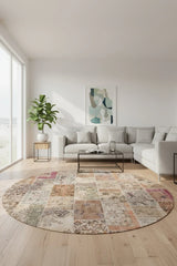 Mora Modern Kadife Desenli Pamuk Tabanlı Yıkanabilen Kaydırmaz Antibakteriyel Yuvarlak Salon Halısı - Aydahome