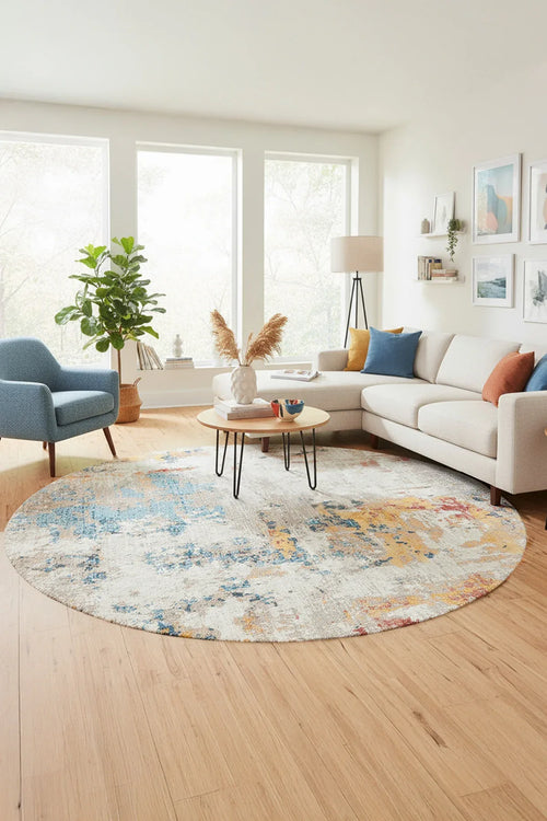 Laray Modern Kadife Desenli Pamuk Tabanlı Yıkanabilen Kaydırmaz Antibakteriyel Yuvarlak Salon Halısı - Aydahome