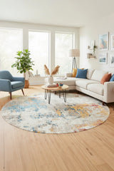 Laray Modern Kadife Desenli Pamuk Tabanlı Yıkanabilen Kaydırmaz Antibakteriyel Yuvarlak Salon Halısı - Aydahome