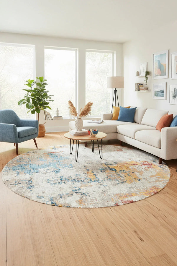 Laray Modern Kadife Desenli Pamuk Tabanlı Yıkanabilen Kaydırmaz Antibakteriyel Yuvarlak Salon Halısı - Aydahome