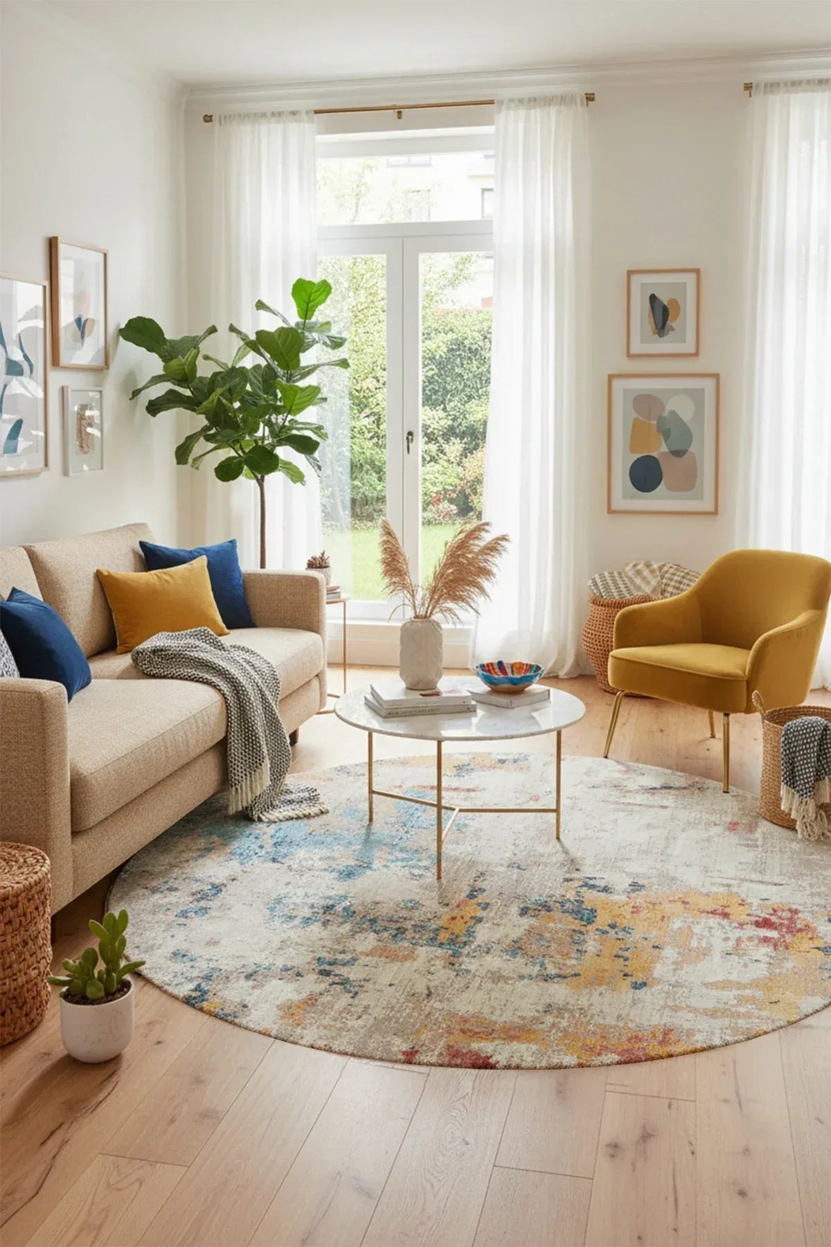 Laray Modern Kadife Desenli Pamuk Tabanlı Yıkanabilen Kaydırmaz Antibakteriyel Yuvarlak Salon Halısı - Aydahome