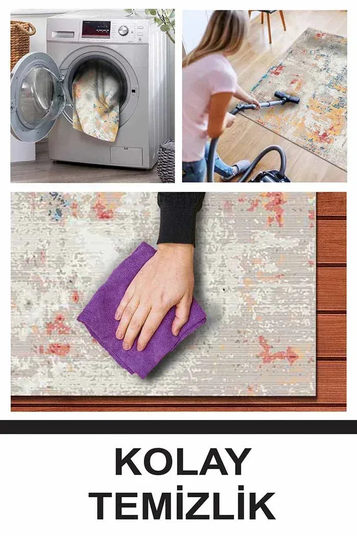 Laray Modern Kadife Desenli Pamuk Tabanlı Yıkanabilen Kaydırmaz Antibakteriyel Yuvarlak Salon Halısı - Aydahome