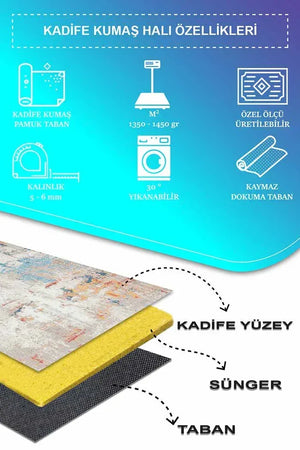 Laray Modern Kadife Desenli Pamuk Tabanlı Yıkanabilen Kaydırmaz Antibakteriyel Yuvarlak Salon Halısı - Aydahome