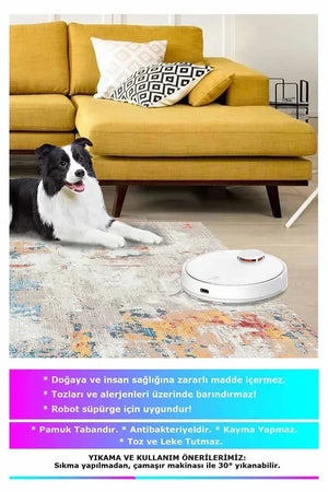 Laray Modern Kadife Desenli Pamuk Tabanlı Yıkanabilen Kaydırmaz Antibakteriyel Yuvarlak Salon Halısı - Aydahome