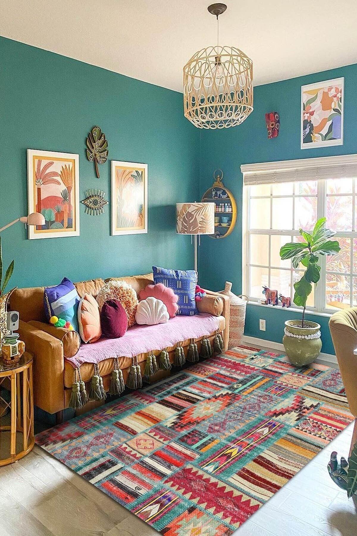 Brandi Kadife Modern Desenli Pamuk Taban Yıkanabilen Antibakteriyel Salon Halısı - Aydahome