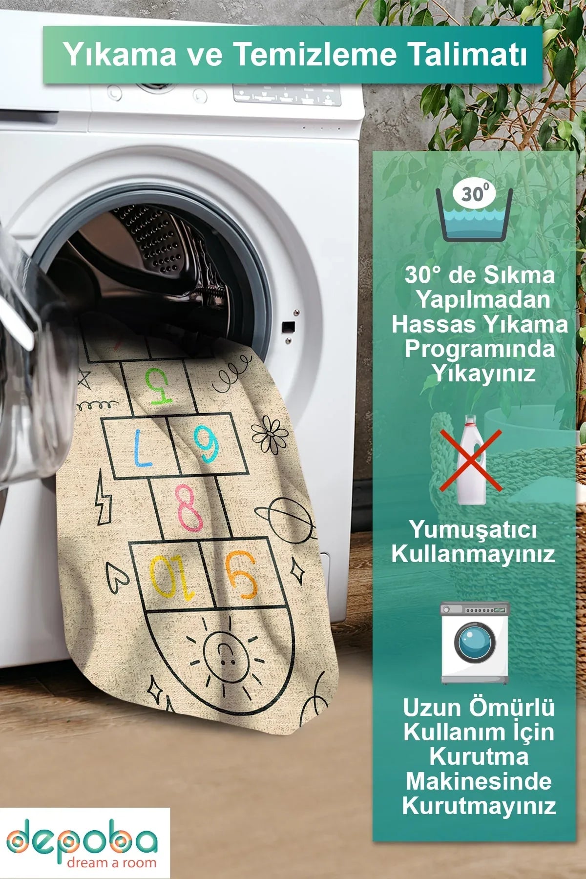 Selan Modern Kadife Antibakteriyel Yıkanabilir Kaymaz Pamuk Tabanlı Çocuk Halısı - Aydahome